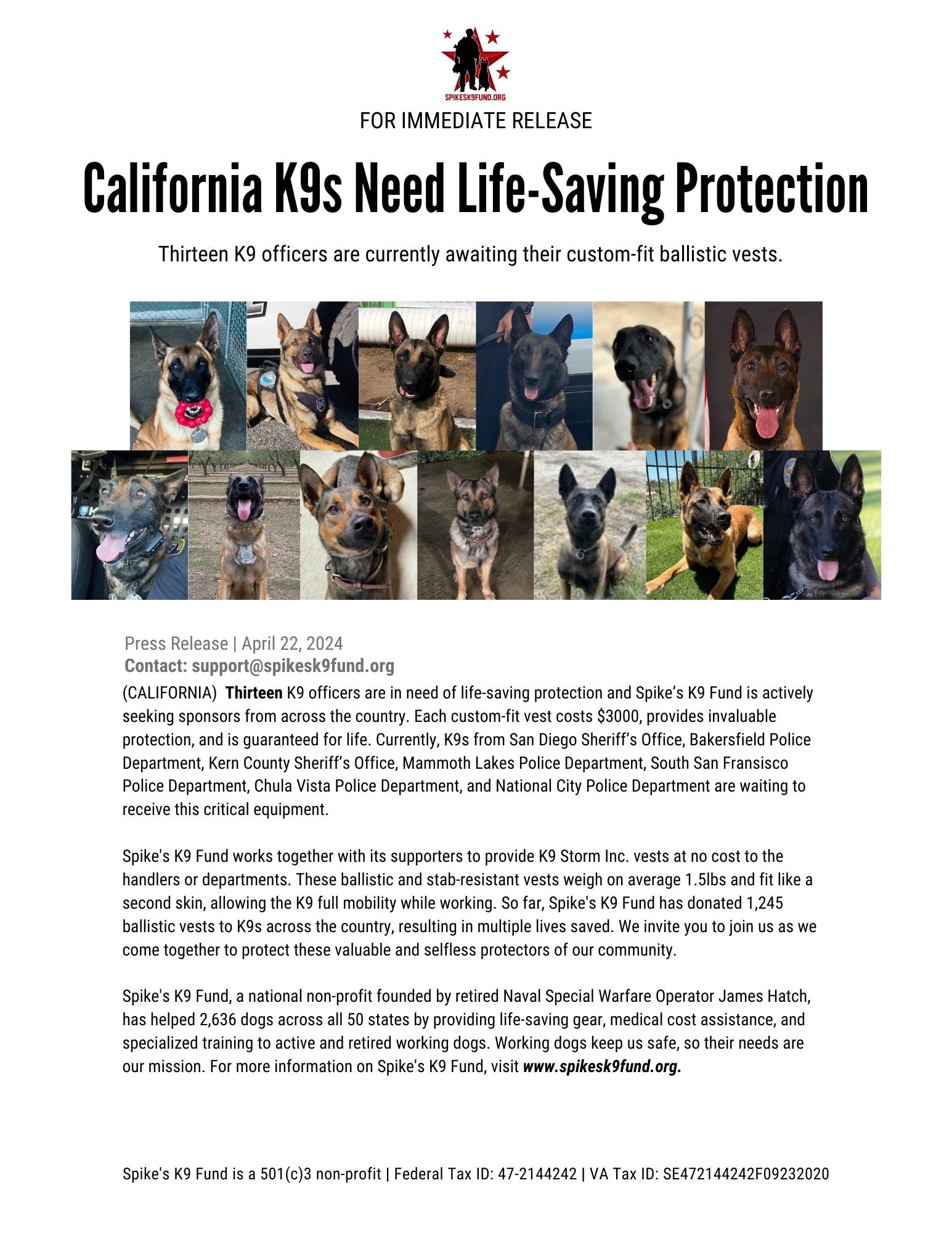 California K9s Need Life-Saving Protection