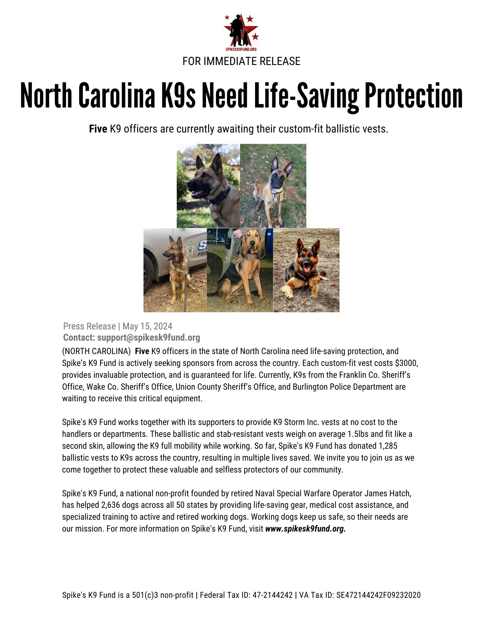 North Carolina K9s Need Life-Saving Protection